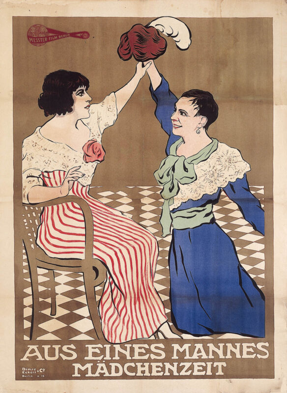 Das Filmplakat zeigt zwei Personen mit der Bildunterschrift: Aus eines Mannes Mädchenzeit.