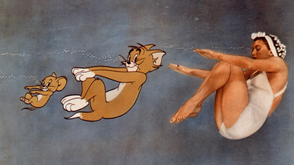 Film still DANGEROUS WHEN WET, Esther Williams with Tom and Jerry performing water ballet