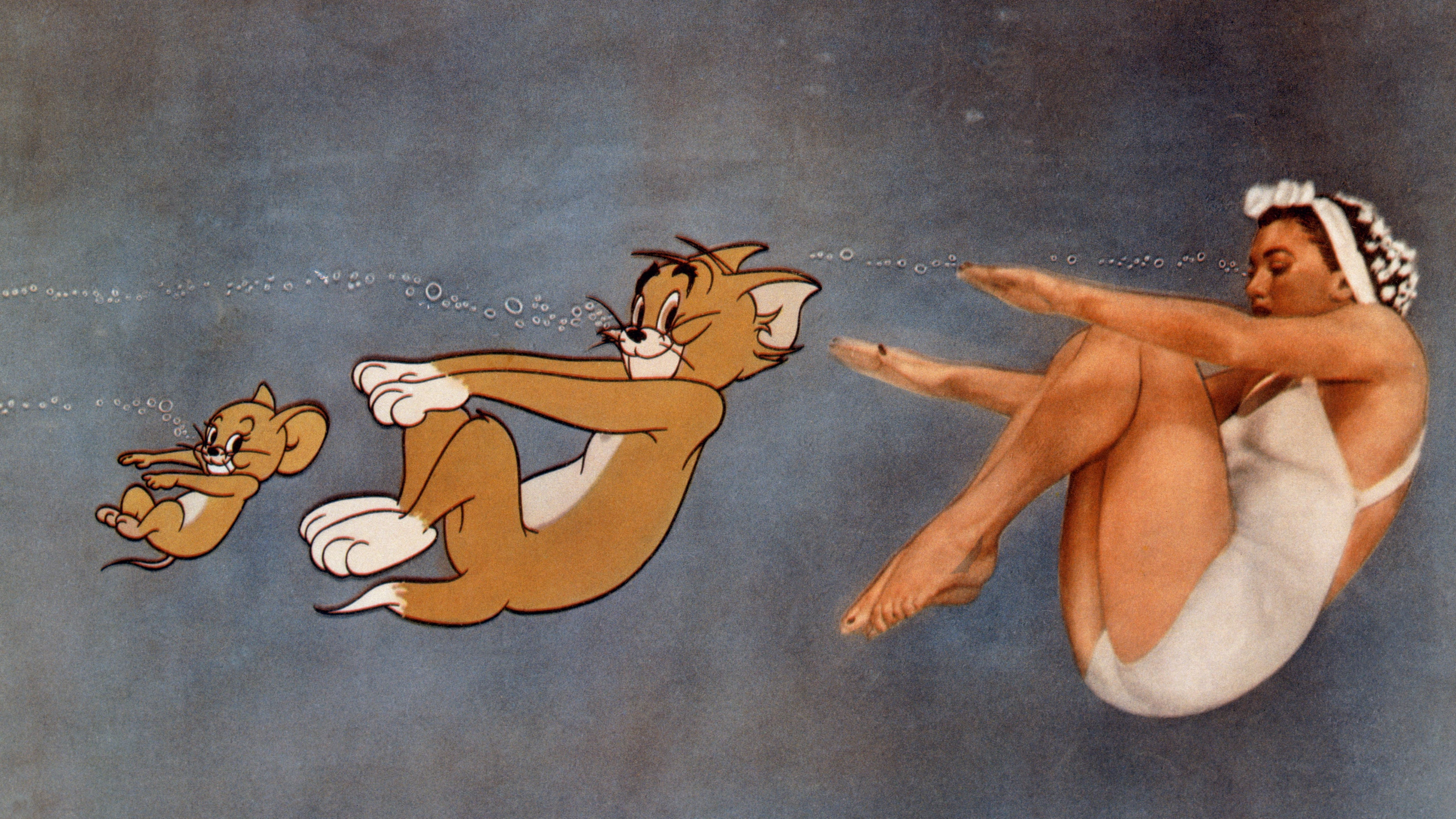 Schauspielerin Esther Williams beim Tanz unter Wasser mit Tom und Jerry