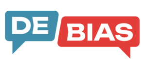 DE-BIAS project logo showing a turquoise and a red word bubble side by side. The left bubble says "DE", the right bubble says "BIAS".